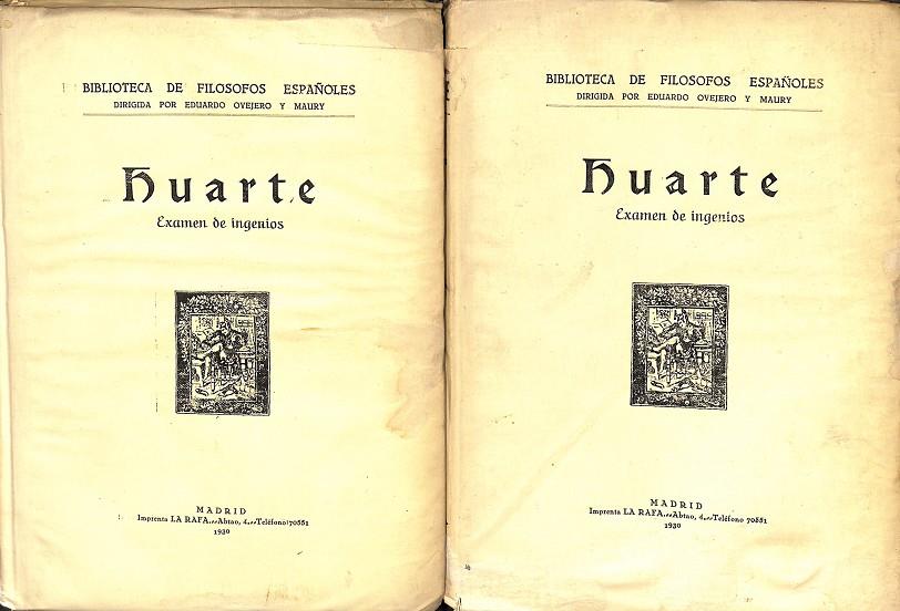 EXAMEN DE INGENIOS PARA LAS CIENCIAS 2 TOMOS | JUAN HUARTE DE SAN JUAN
