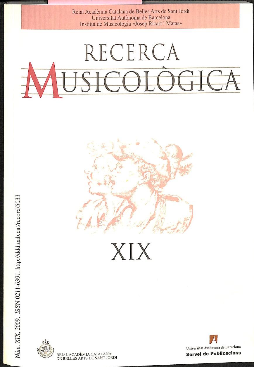 RECERCA MUSICOLOGICA XIX (CATALÁN) - INCLUYE CD